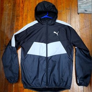 Puma Men's L Black and Gray Zip Up Hooded Windbreaker